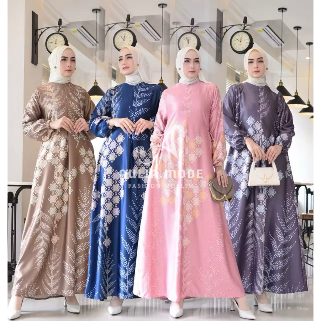 Aulia - Gamis Amora Dress Silk Premium Motif Printing Resleting depan Ukuran Standar Jumbo