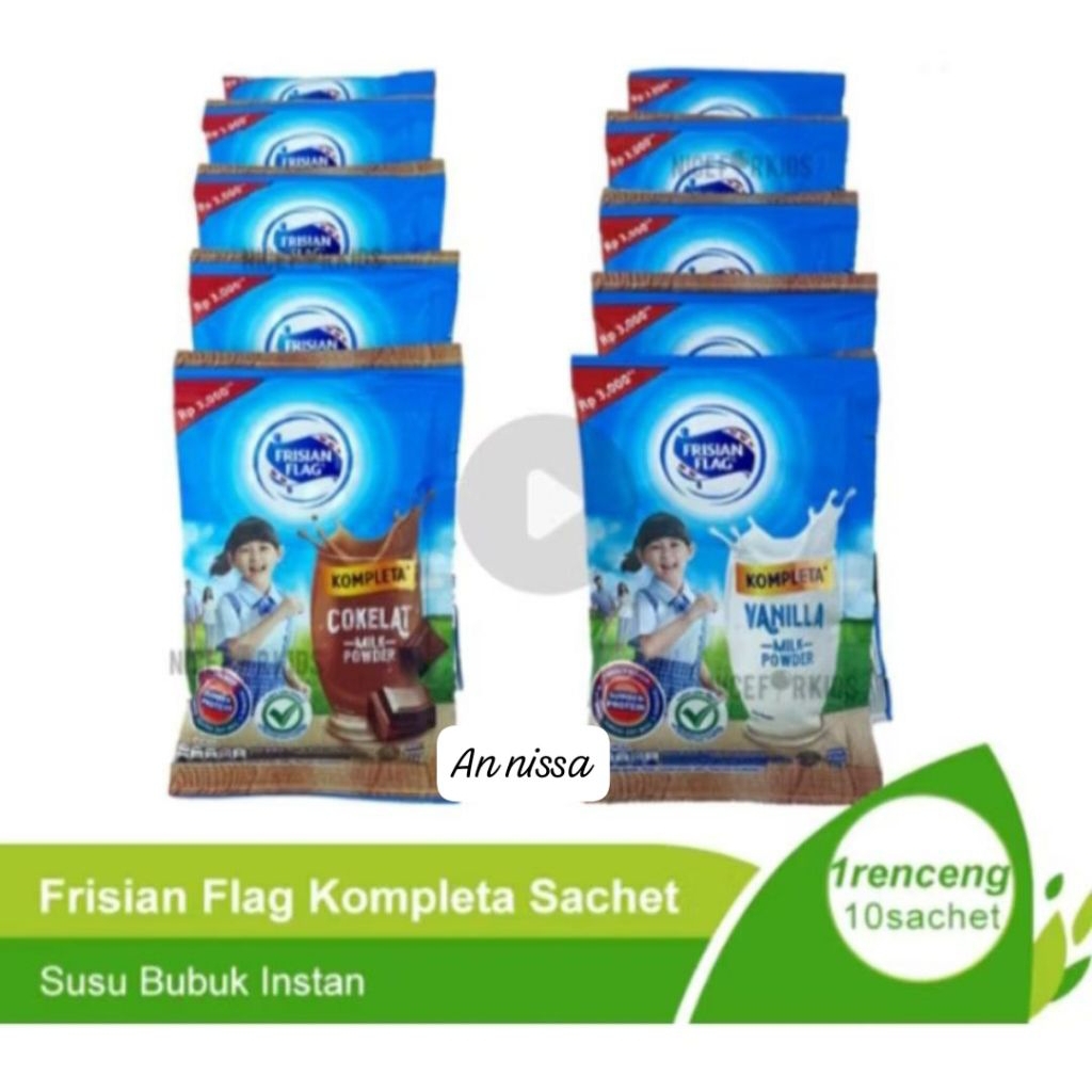 

1 renceng frisian flag KOMPLETA//susu bubuk//cokelat dan vanilla// 1renceng @10 sachet exp 2027