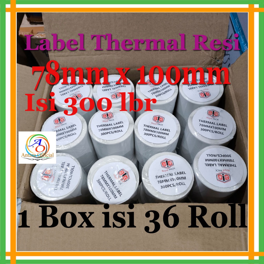 

1 Dus isi 36 Roll Kertas Thermal Sticker 78x100 mm Label Printer Resi Barcode