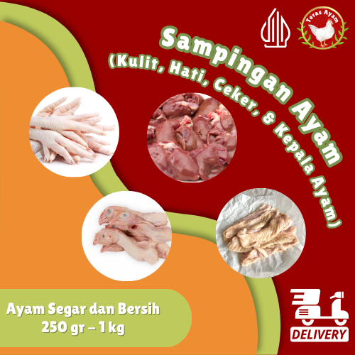 

Teras Ayam - Sampingan Ayam (Kulit, Hati Ampela, Kepala, dan Ceker/Kaki Ayam) 250 gr/ 500 gr/ 1 Kg