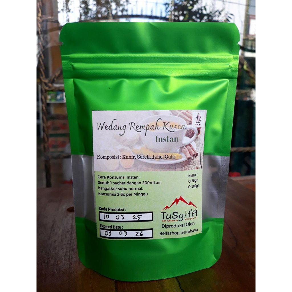 

Wedang Rempah Tusyifa Kusen instan , celup serta seduh bubuk ampas