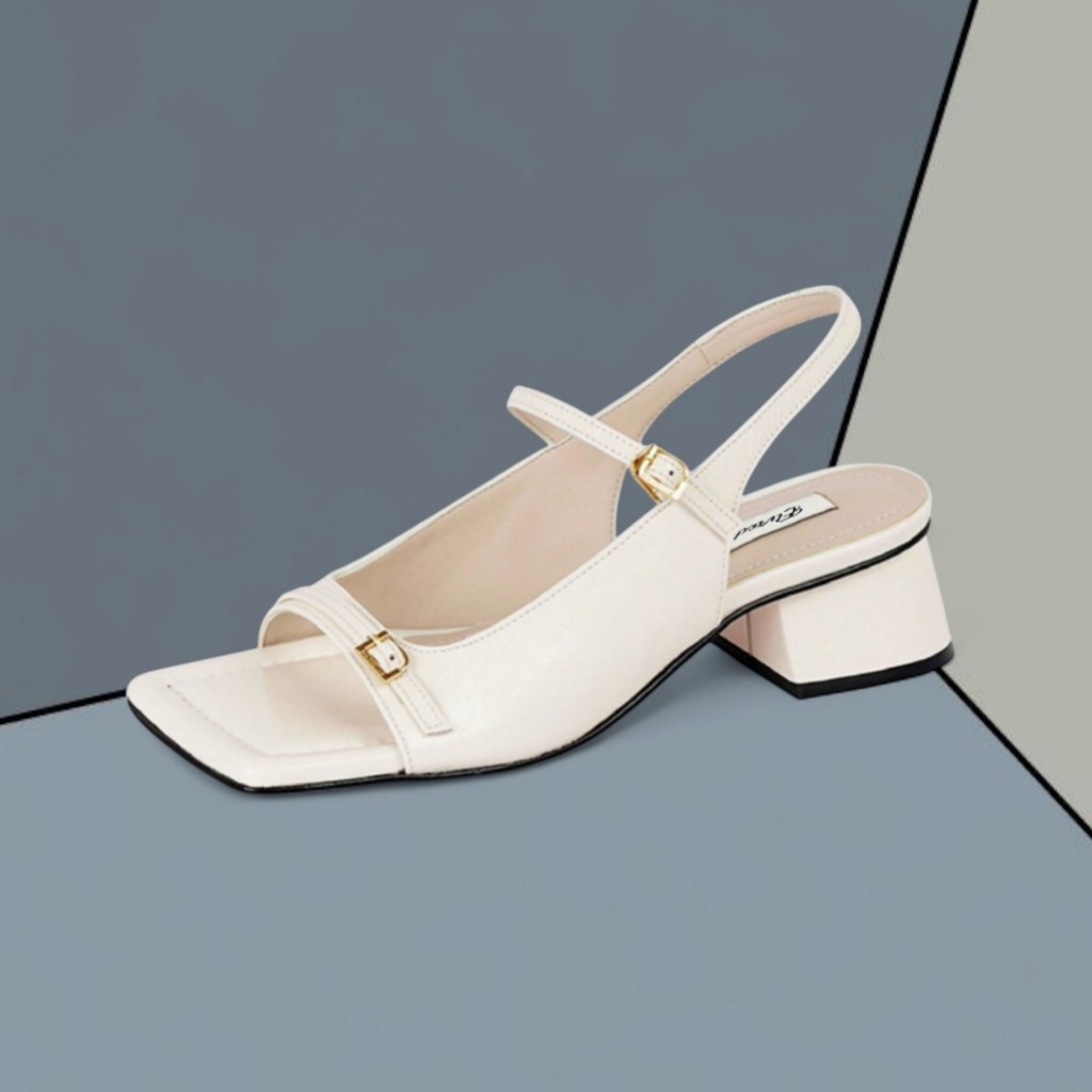 Sandal Heels Wanita Kekinian Hak 5cm Warna Cream Putih Hitam Size 37 - 40