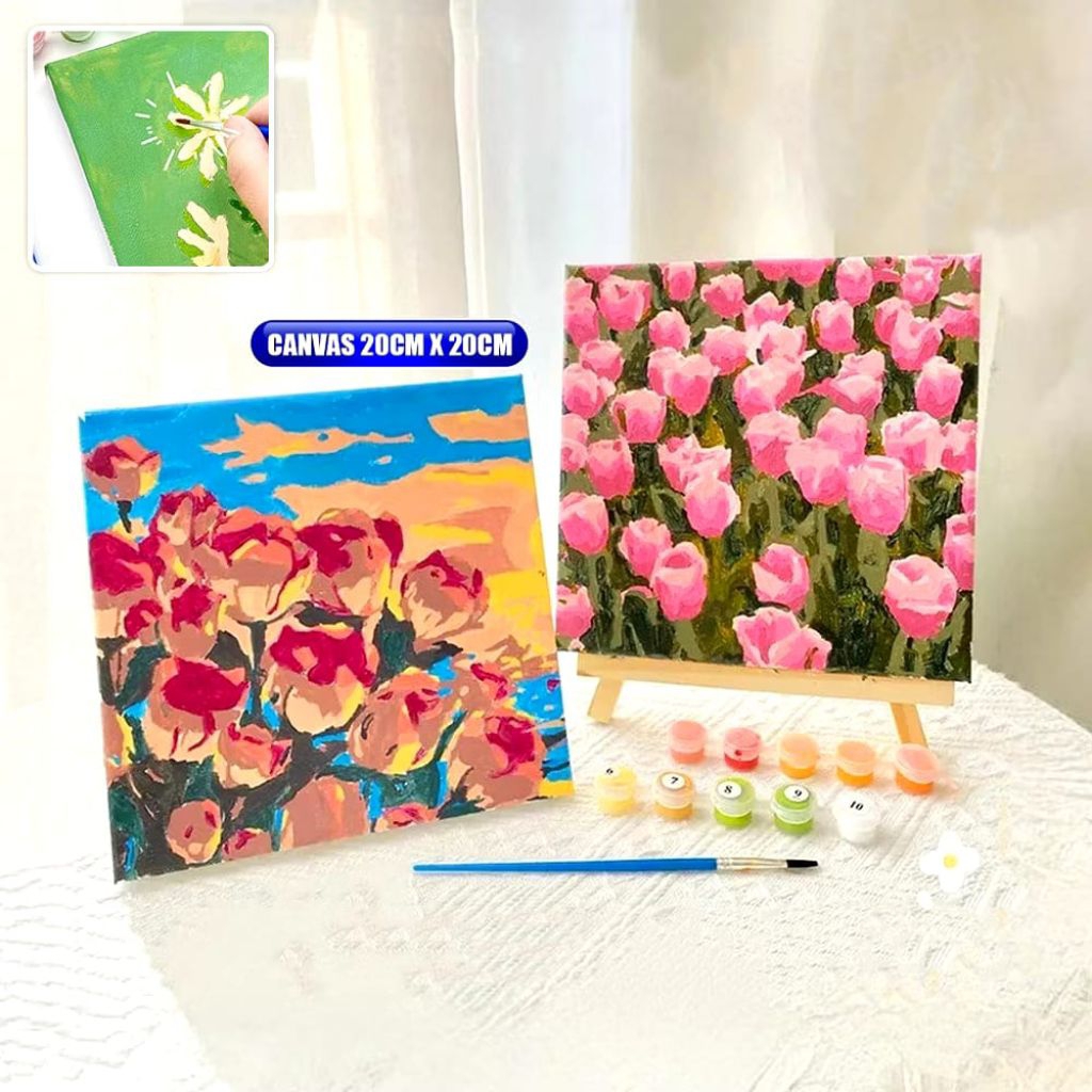 

Paint By Number Kit 20x20cm Kanvas Siap Lukis / DIY Canvas Acrylic Aesthetic / Diy Digital Painting Canvas Lukisan Bunga. fgt