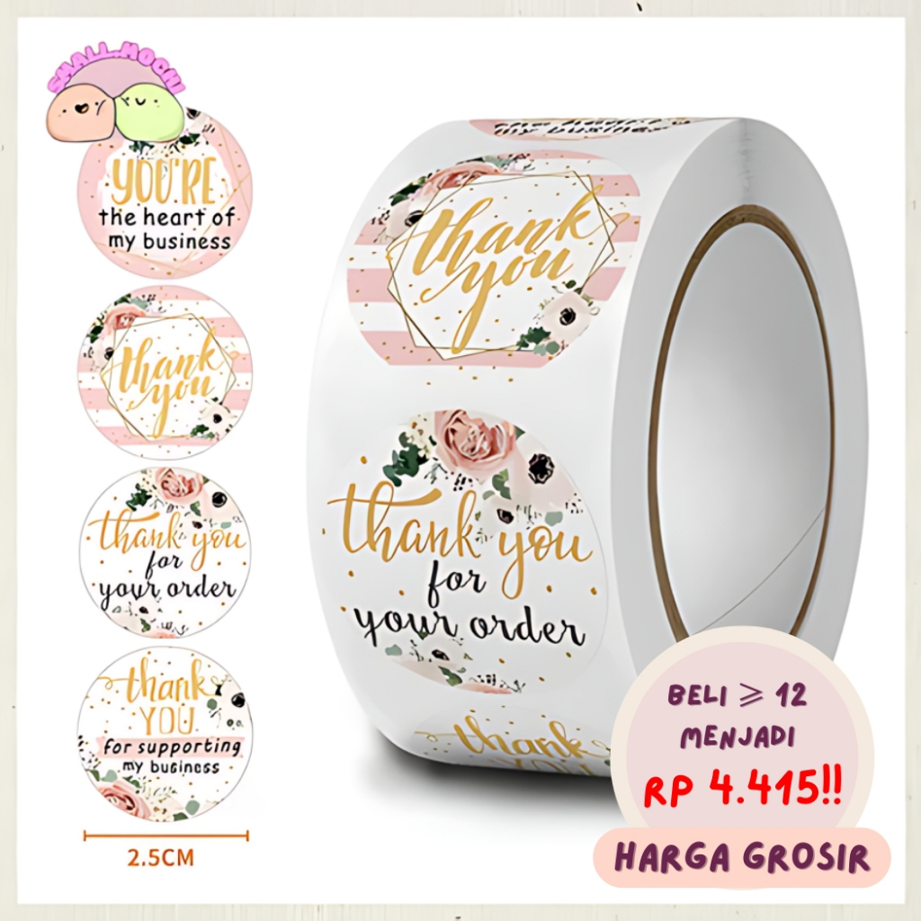 

1 Roll Stiker Roll Ucapan Thank You Stiker Label Tulisan Stiker Segel Serbaguna Best Seller