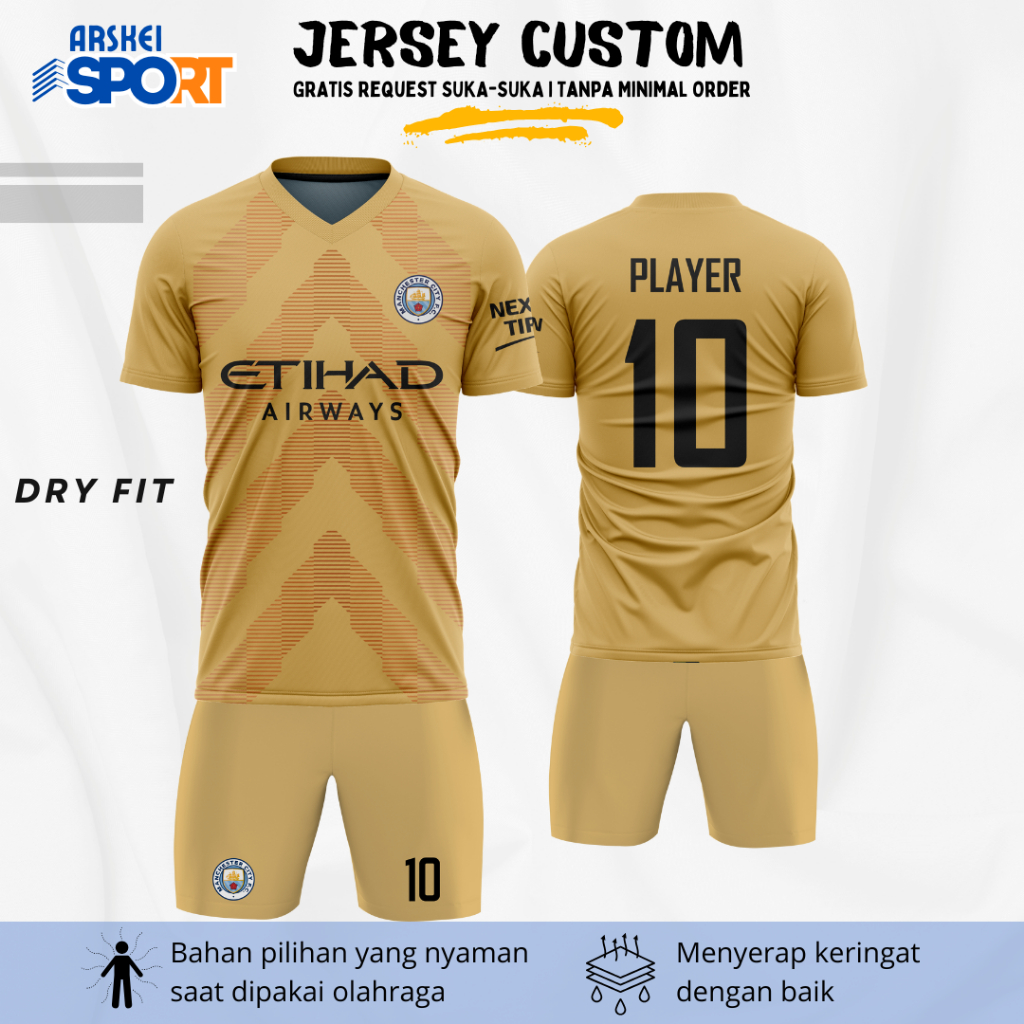 Jersey Bola & Futsal M City Kiper GK Full Printing Gratis Custom Nama, Nomor, Logo & Sponsor