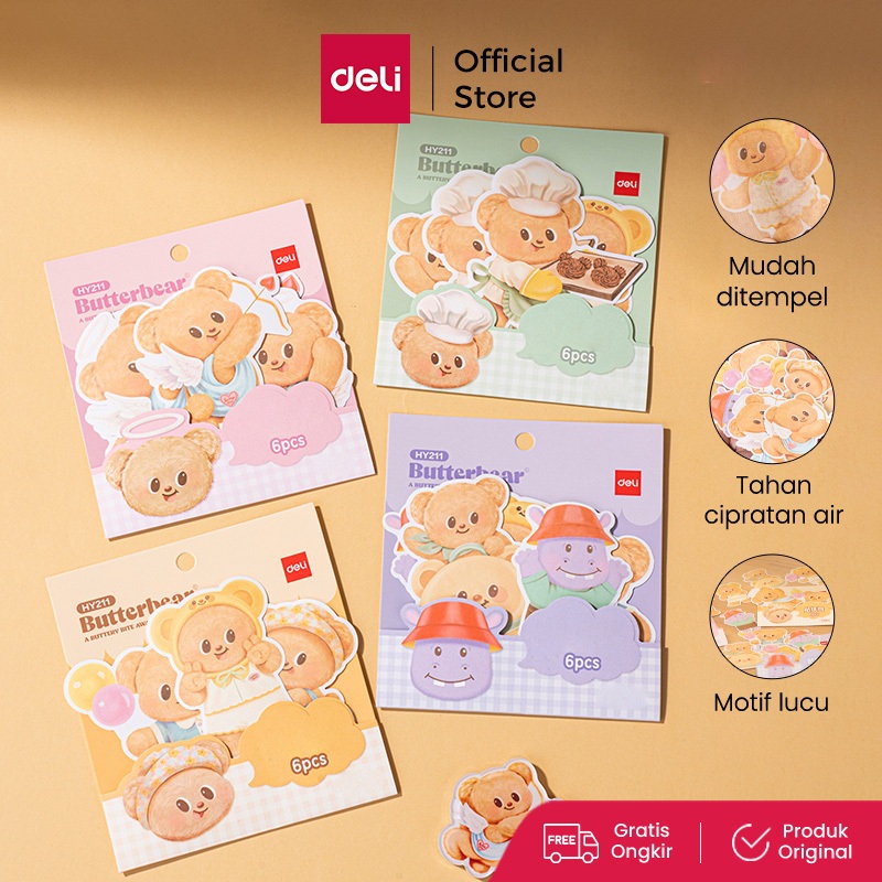 

Deli x Butterbear Sticker Beruang Lucu Tahan Air Mudah Menempel Motif HY211