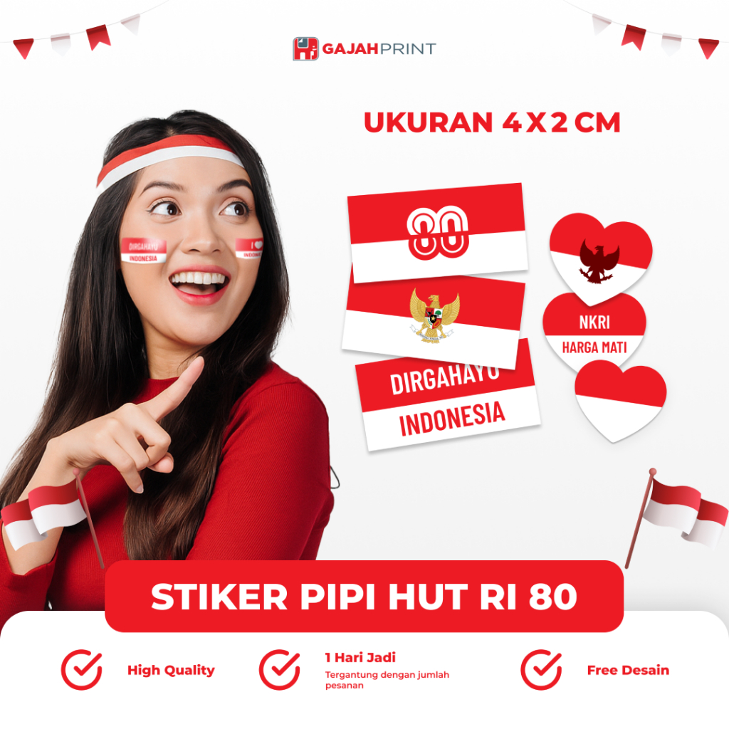 

[150 pcs] Cetak Stiker Pipi HUT RI / Stiker pipi chromo 17 Agustus
