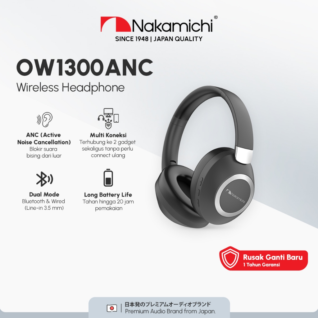 Nakamichi OW1300ANC Active Noise Cancelling Wireless Headphone ANC HD