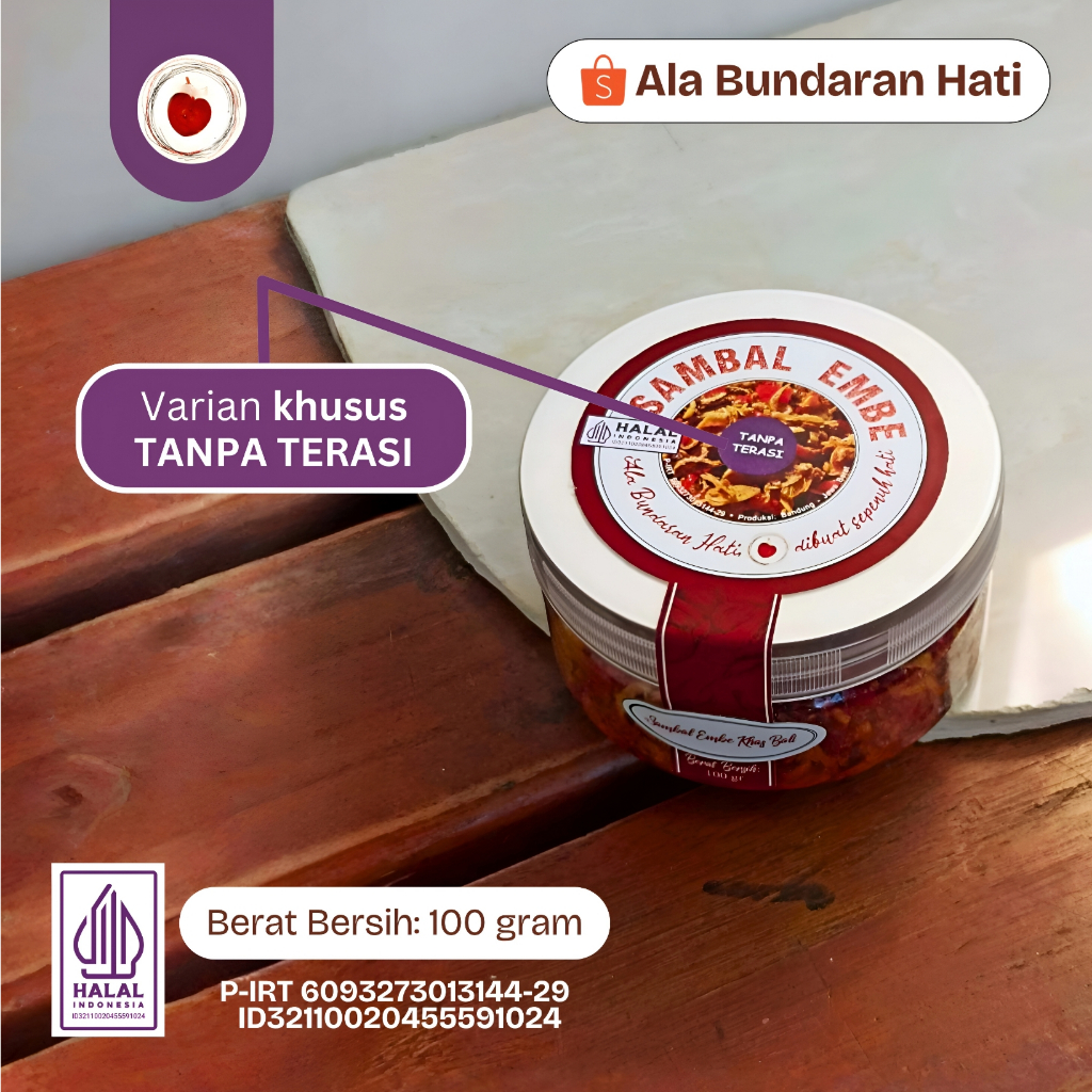 

SAMBAL EMBE TANPA TERASI | Sambal Embe 100 gram (kemasan toples) | Sambal Embe ala Bundaran Hati