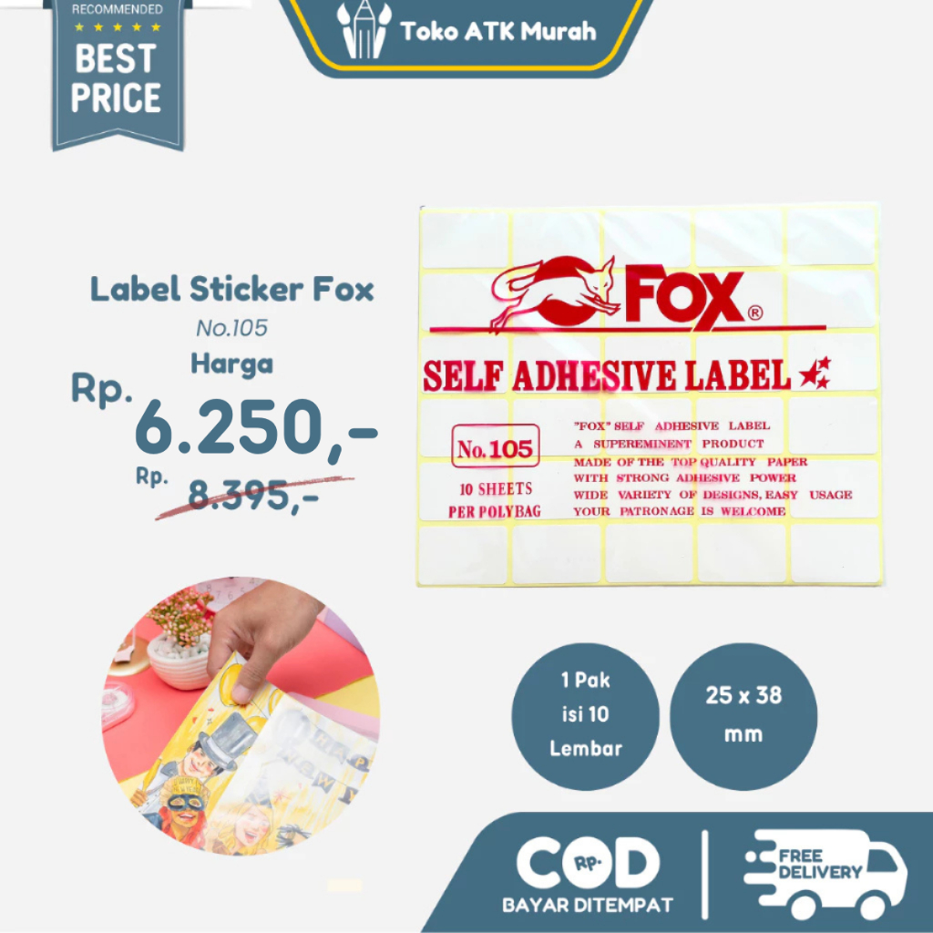 

Kertas / Label Stiker Fox No. 105 uk. 25 x 38 mm (Persegi Panjang)