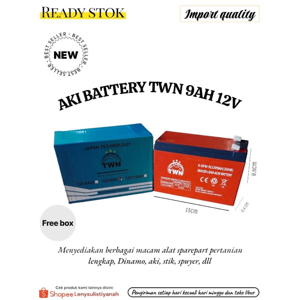 AKI  BATTERY TWN OREN 12V 9AH / AKI TWN ORIGINAL / AKI SPAREPART / AKI UPS/ AKI MOBIL MAINAN/ AKI PO