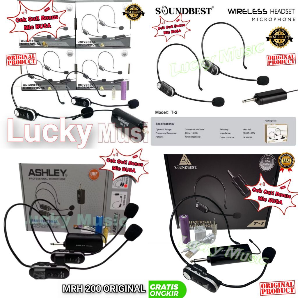Mic Wireless Ashley MRH 200 - MRC 200 - MRH100 - MRC100 Headset - Jepit Original Bando - Clip on