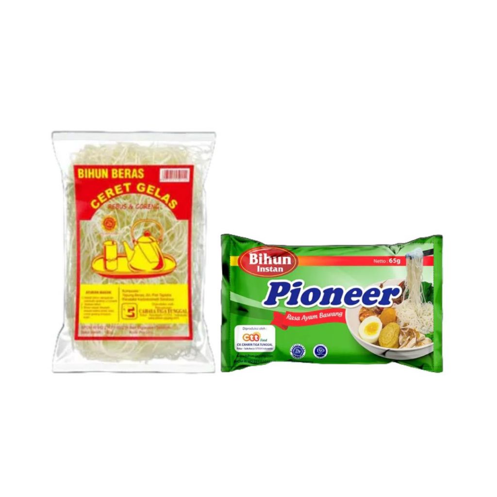 

Pioneer Bihun Beras Ceret Gelas 160GR & Instan Rasa Ayam Bawang