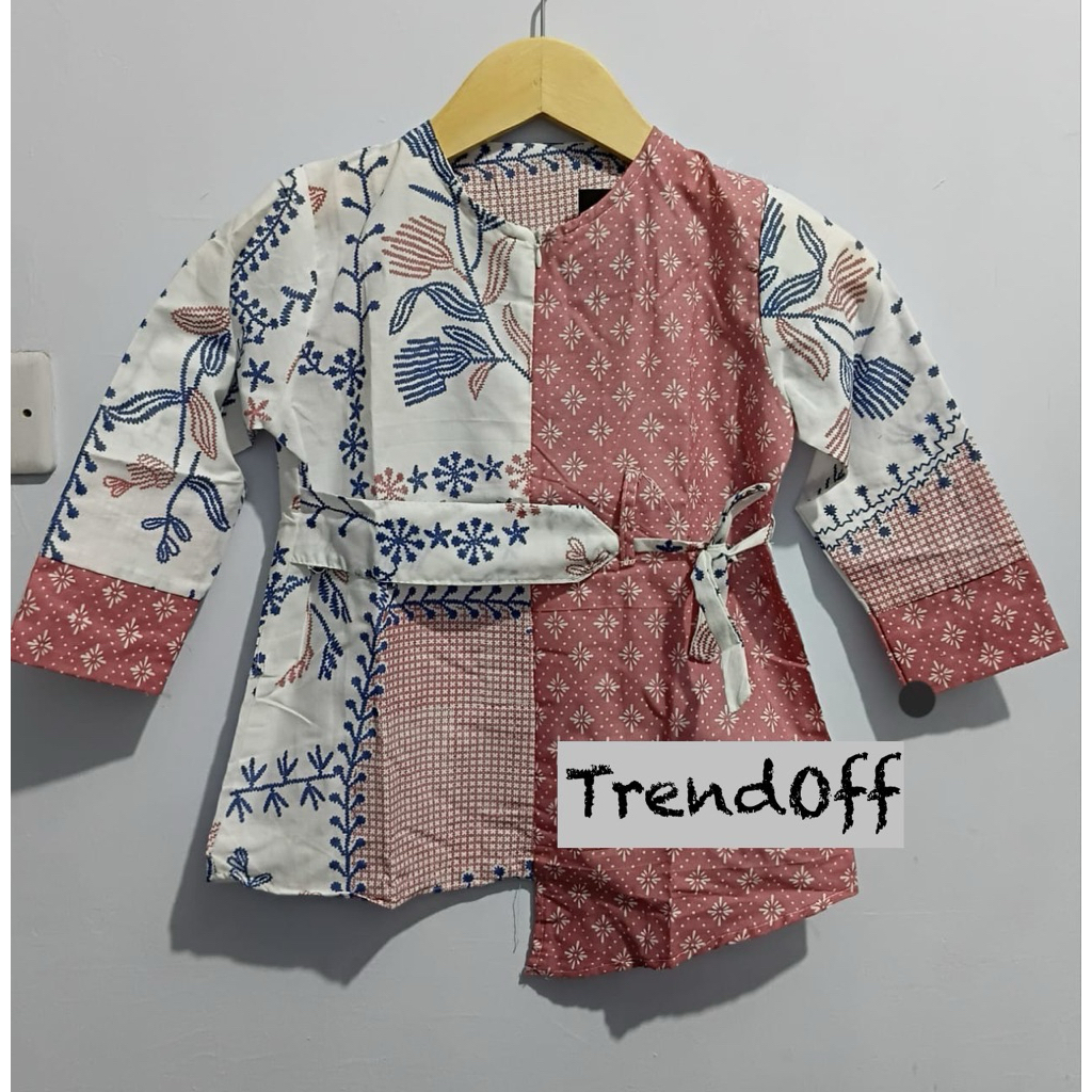 Blouse blus batik anak model tali samping lengan panjang (Pink)
