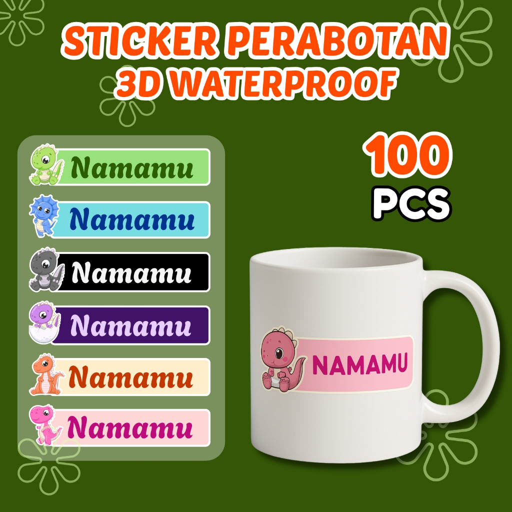 

100Pcs Sticker Custom Nama Piring Sendok Botol Barang Perabotan Stiker Ajaib Waterproof Timbul Label