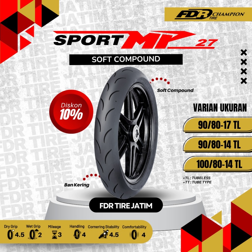 FDR TL SPORT MP-27  Ban Motor RING 14  dan RING 17 - Tubeless