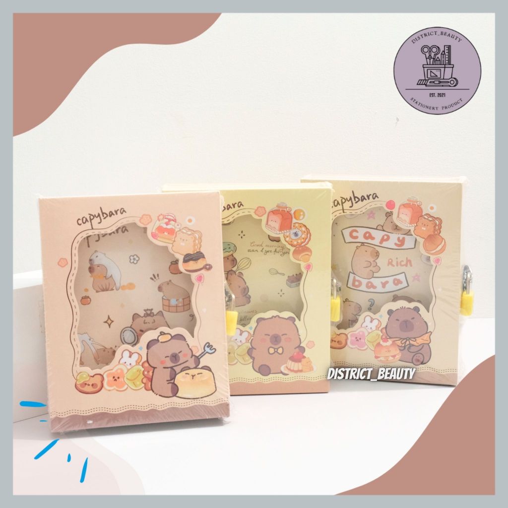 Buku Gembok Capybara Diary Book Anak Sekolah Motif Capybara Notebook Binder Capybara Gembok Kunci