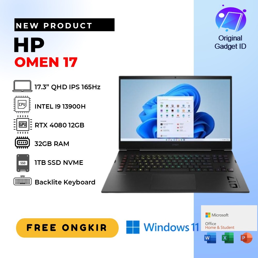 HP OMEN 17 I9 13900 | RTX4080 12GB | 32GB DDR5 |1TB SSD | WIN11 | 17.3" QHD IPS 165HZ