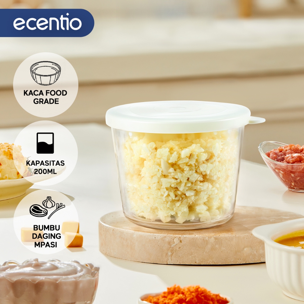 ecentio Mini Chopper Aksesoris Gelas Kaca 200ml dengan Tutup Toples Penyimpanan Rempah Wadah Penyimp