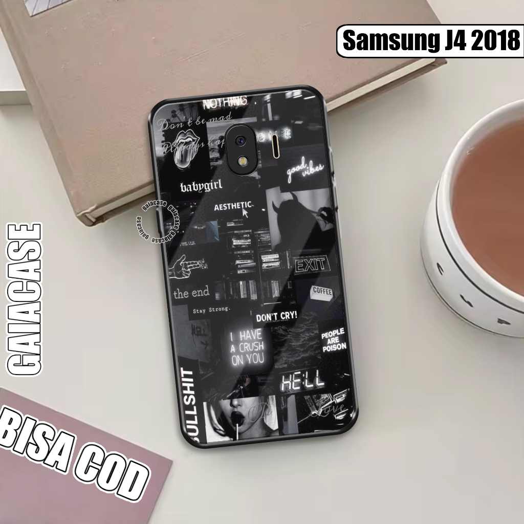 Case Samsung J4 2018 Terbaru Motif Aesthetic Black Case Pelindung Camera Protect Softcase Glass Kaca