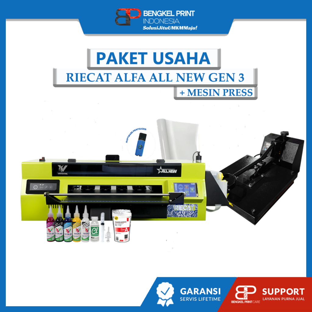 Paket Usaha Sablon DTF | Paket Mesin Riecat Alfa All New Gen 3 + Mesin Press
