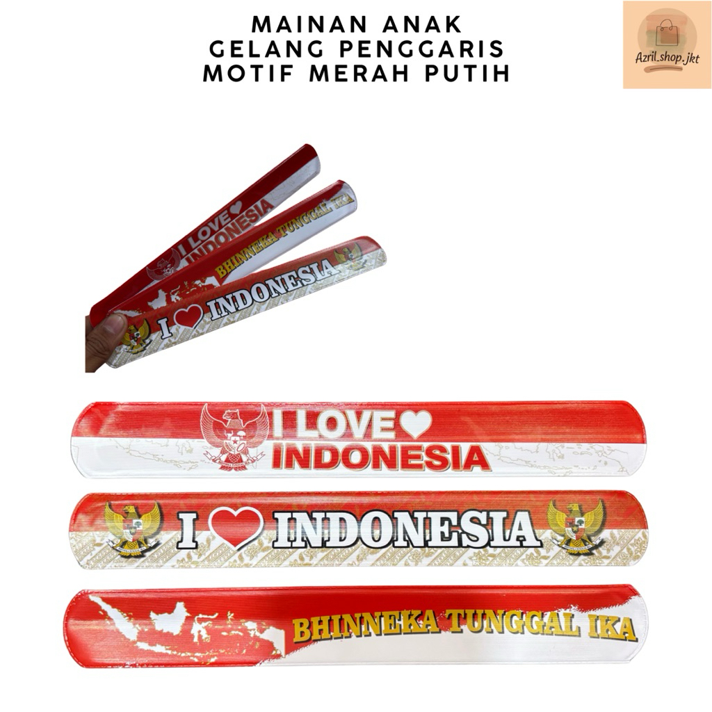 

HARGA PER 50PCS - MAINAN ANAK GELANG PENGGARIS MOTIF MERAH PUTIH/KEMERDEKAAN *ACC I LOVE INDONESIA*