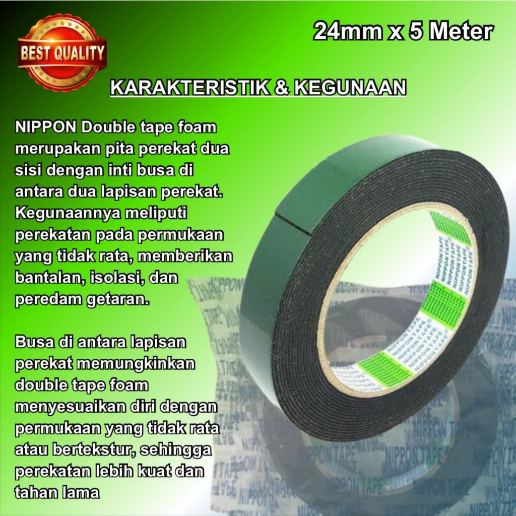 

Double Tape NIPPON TAPE FOAM 24mm x 0.8 x 5meter Warna Hitam