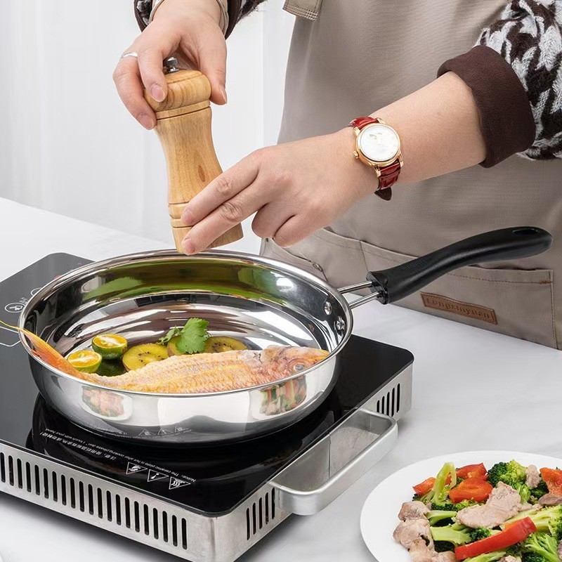 URBAN Wajan Penggorengan Frypan Stainless Steel induksi 22cm/24cm/Penggorengan Telur Sosis Roti Baka