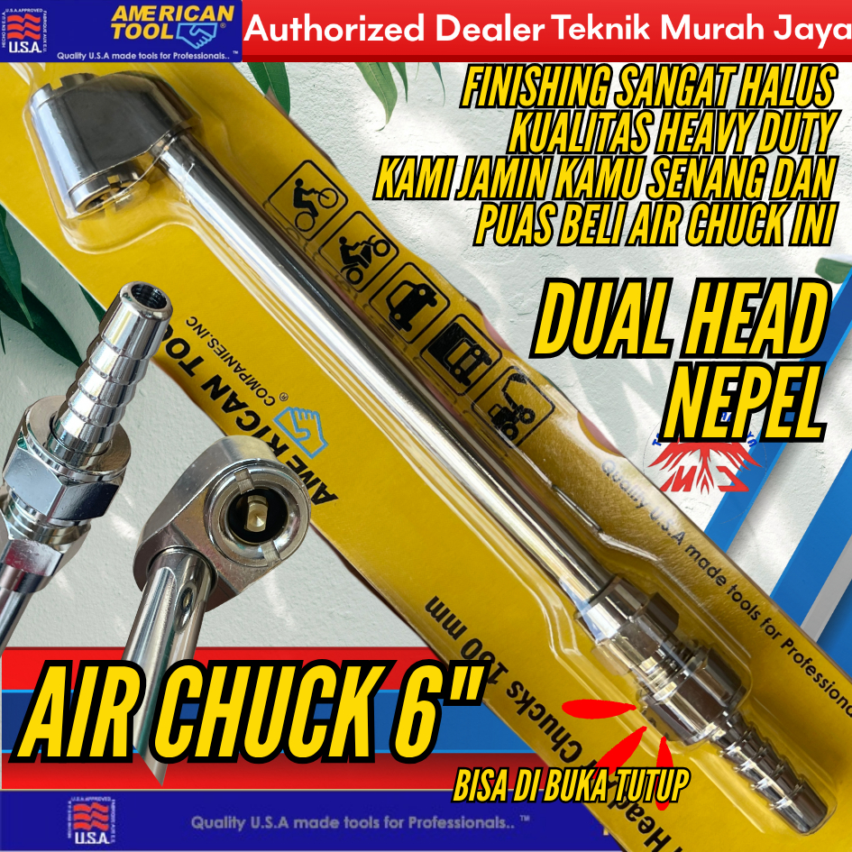 AMERICAN TOOL Condor Air Chuck Alat Isi Angin Ban Dual Head 6 inch Tire Air Chuck Nepel 150 mm 5/16 