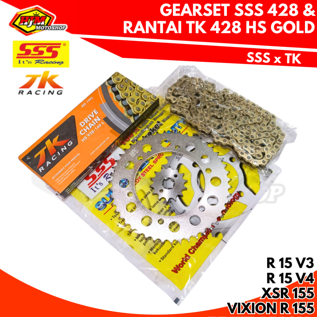 GEAR SET TRIPLE S - SSS R15 V3 / R15 V4 / R15 M / VIXION R VVA / MT 15 / XSR 155 & RANTAI TK HS 428