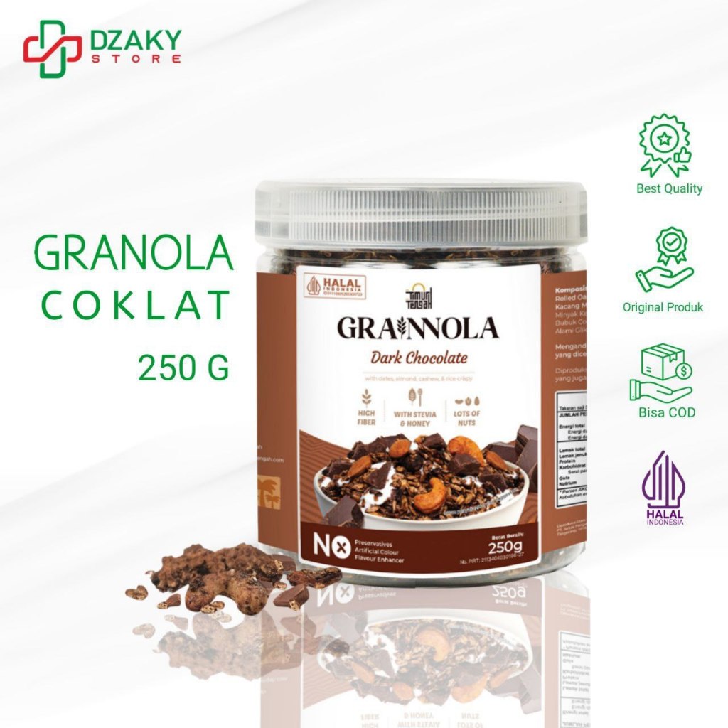 

Grainnola Timur Tengah Dark Chocolate 250 Gram Granola Cemilan Sehat Rendah Kalori Sereal & Snack