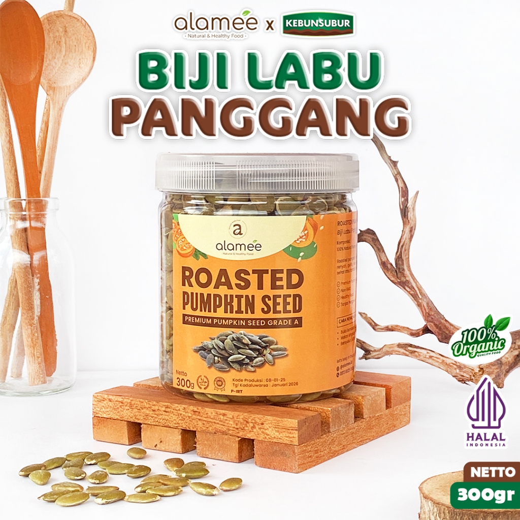 

ALAMEE Roasted Pumpkin Seed Biji Labu Pepita Panggang Matang Siap Makan Natural 300gr kebunsubur