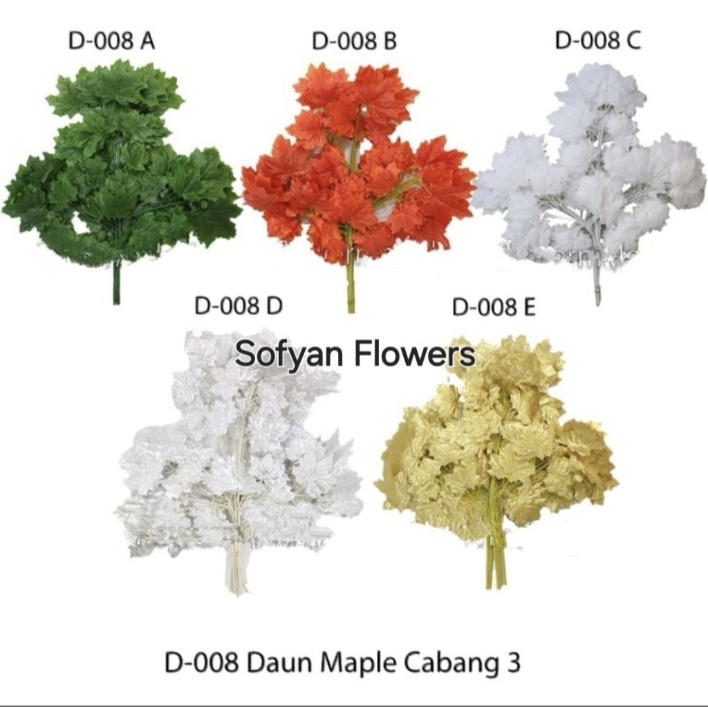 DAUN MAPLE ARTIFICIAL CABANG 3  / Daun Maple Plastik Dekorasi Rumah / Daun Kering Hiasan / 1Lusin