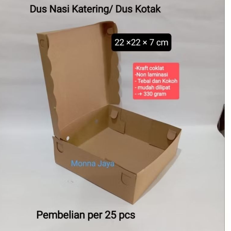 

(Isi 25 pcs) Dus Nasi Kotak 22×22 - Kotak Nasi Kraft Paper - Dus Katering Ukuran 22×22×7 - Kraft- Non Laminasi