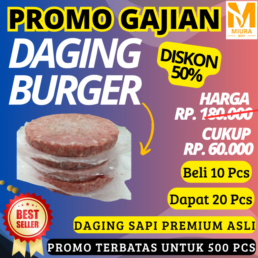 

Promo Daging Sapi Burger Halal/Isian Burger/Daging Burger/Beef Patties (Isi 20 Pcs)