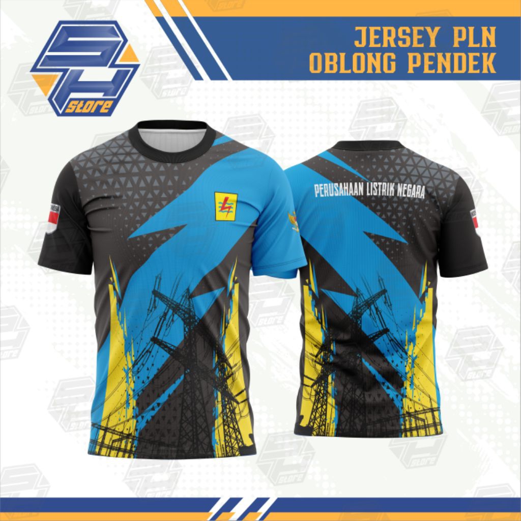 Jersey PLN Powerline DRI-FIT Lengan Pendek - Hitam Biru Kuning / Kaos PLN / Baju PLN