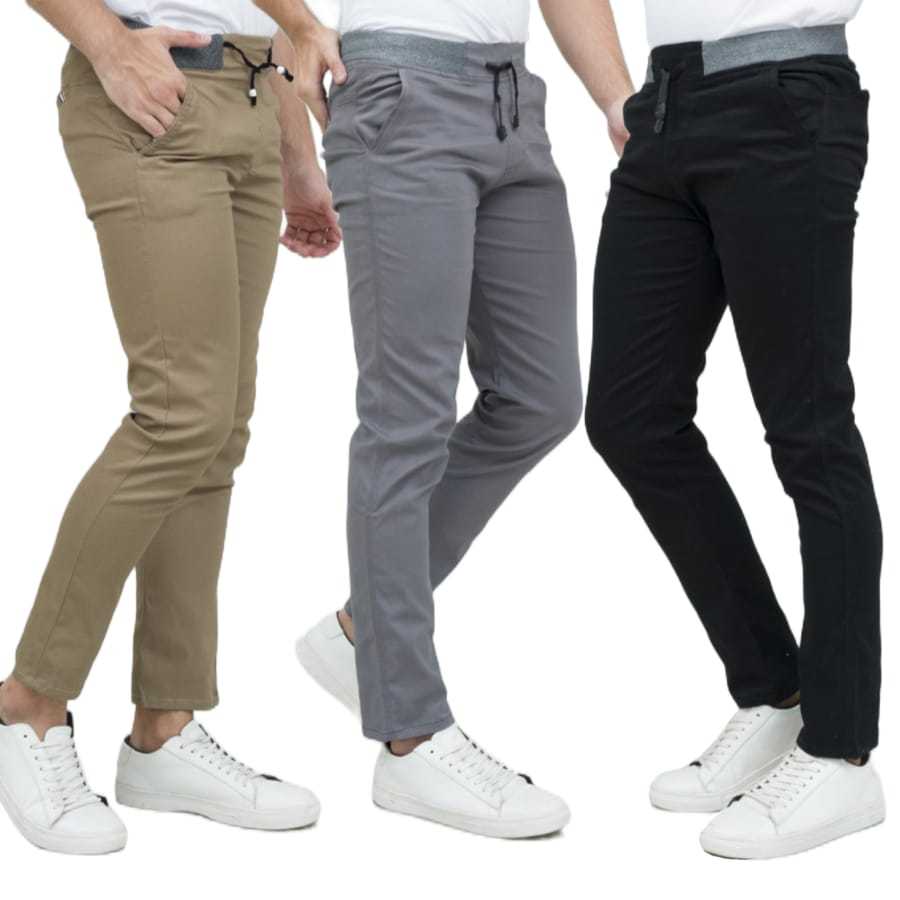 Celana Panjang pria Slim fit Bahan Chino Melar dan Tebal
