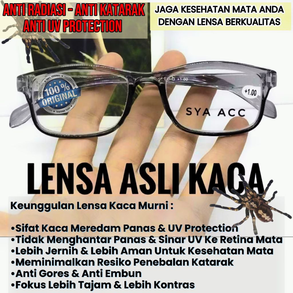 Kacamata Lensa Baca Plus,100% Kaca Murni Asli Original,Kaca Mata Baca Rabun dekat Anti Radiasi, Ukur