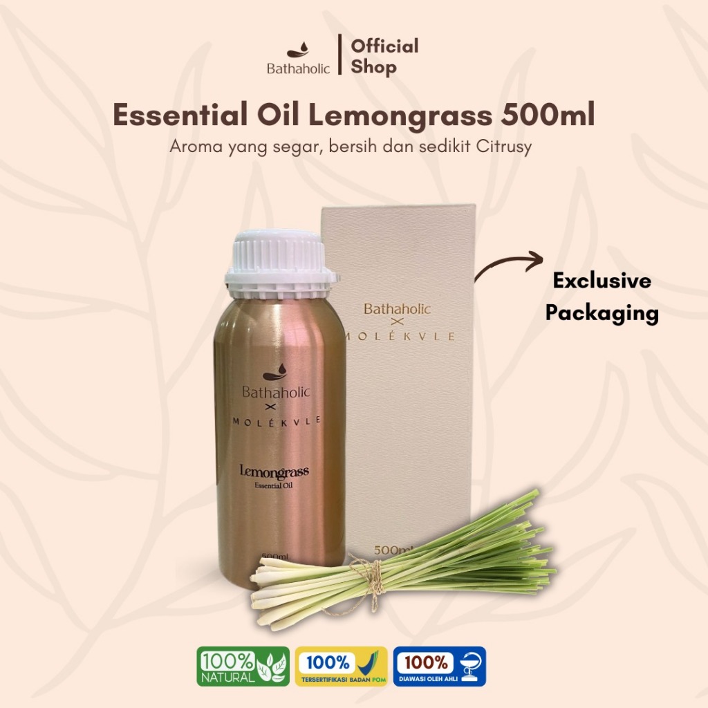 Bathaholic - Essential Oil Lemongrass X Molekvle 500ml Kemasan Eksklusif Aromatherapy Pengharum Ruan