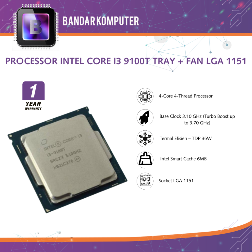 PROCESSOR INTEL CORE I3 9100T TRAY + FAN LGA 1151