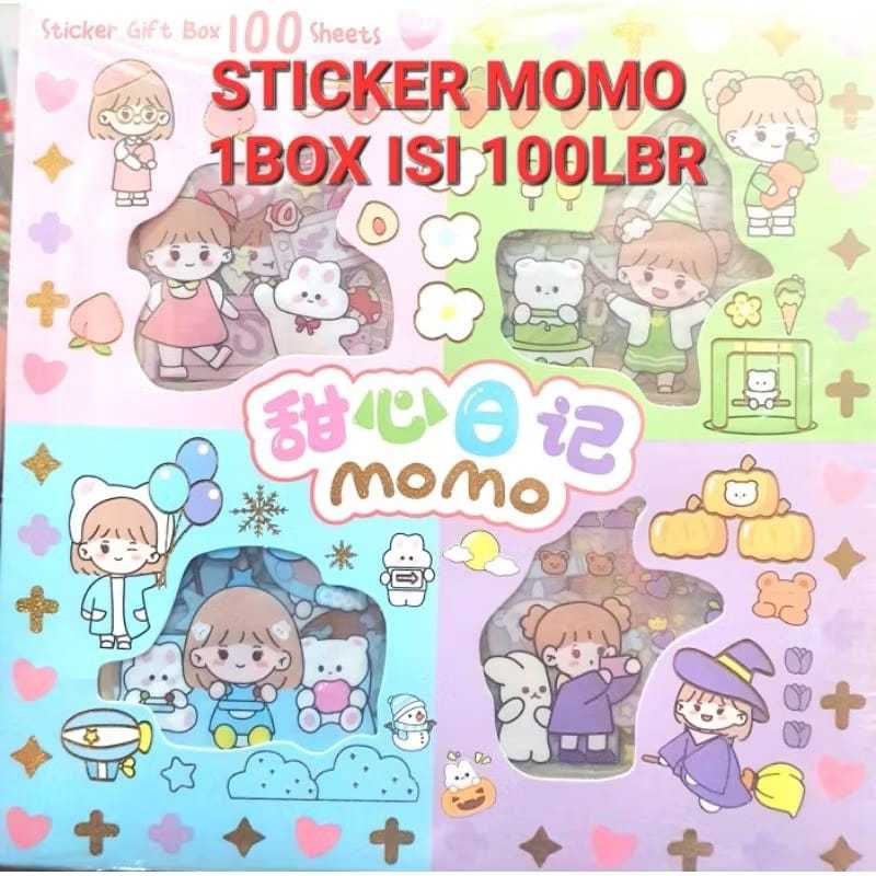 

STICKER 1BOX ISI 100 LEMBAR STICKER MOMO WATERPROOF ISI 100 WARNA MIX