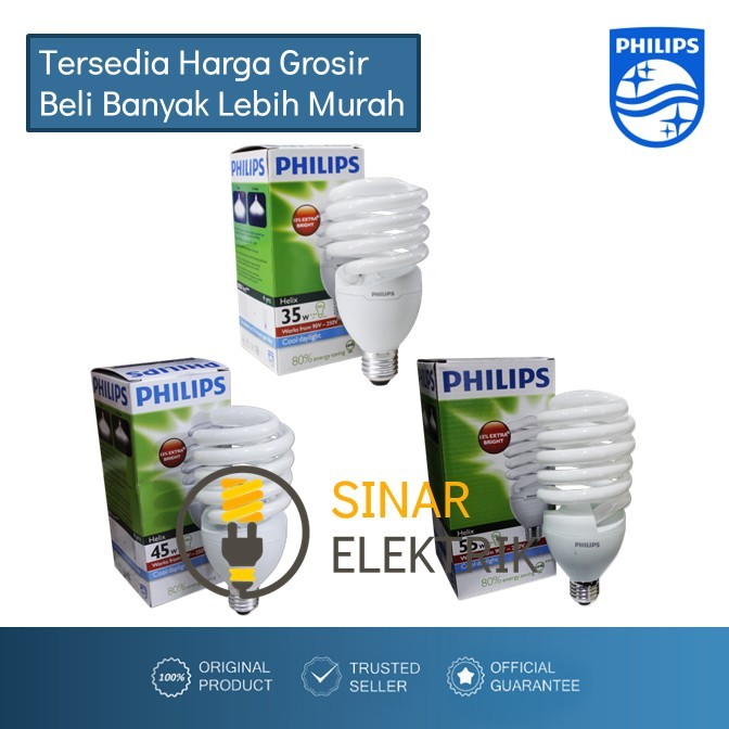 PHILIPS Helix 35W 45W 55W Lampu Spiral Hemat Energi Tornado Putih 35 45 55 W Watt