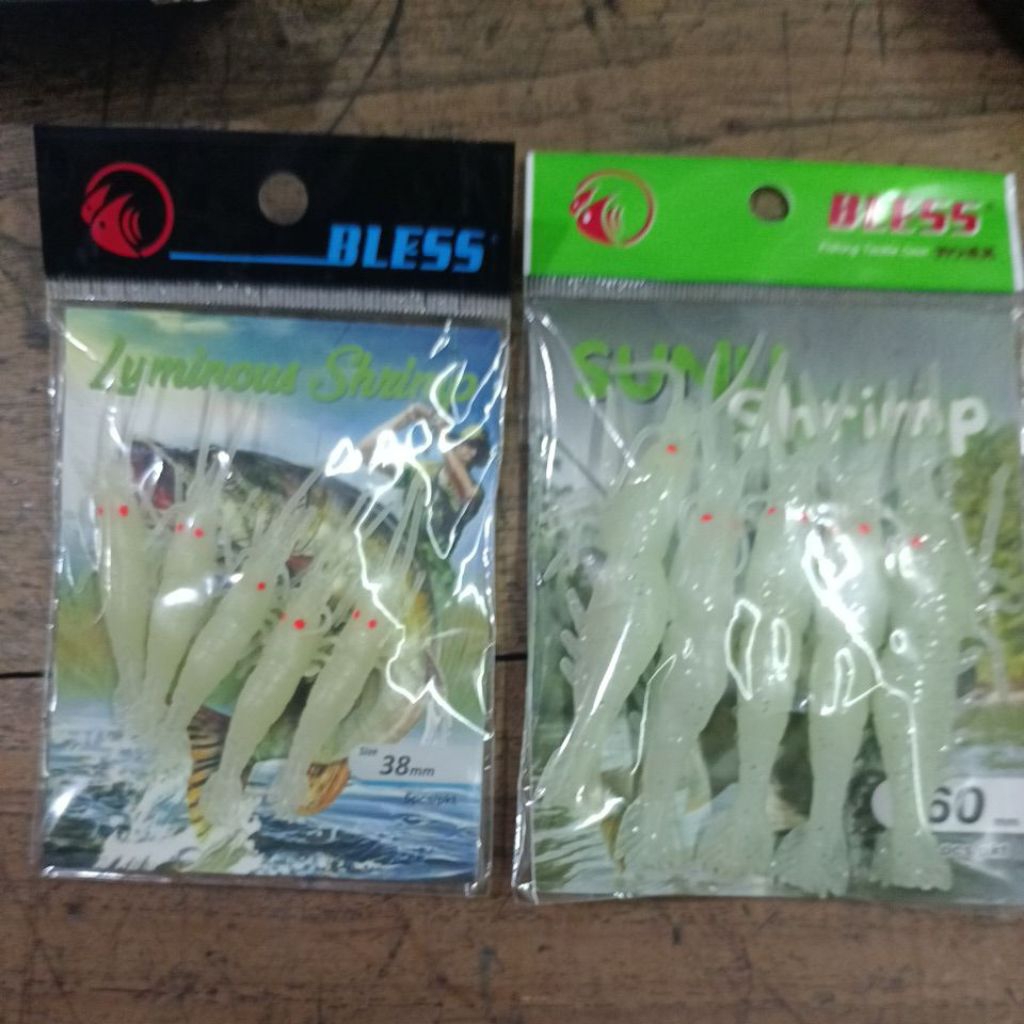 Umpan ikan sunu kerapu model udang karet luminous shrimp 38mm 60mm Bless Sunu