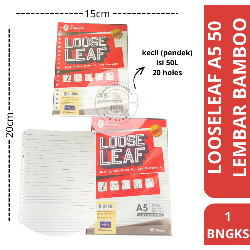 

[1 BUNGKUS] Loose Leaf / Isi Binder Tebal Ukuran Pendek A5 Isi 50 Lembar Bergaris Bamboo