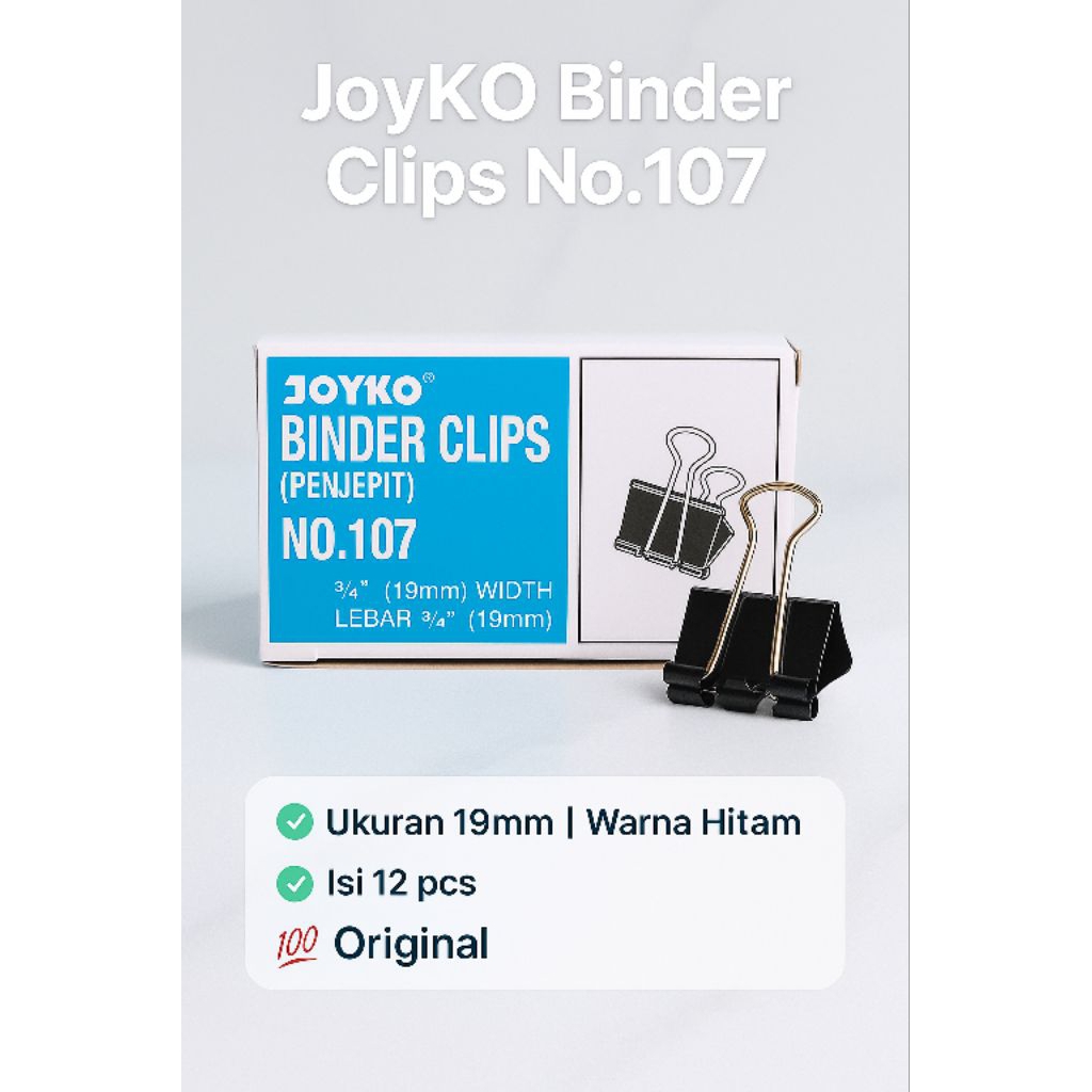 

JOYKO Binder Clips No.107 – 19mm | Isi 12 pcs | Warna Hitam