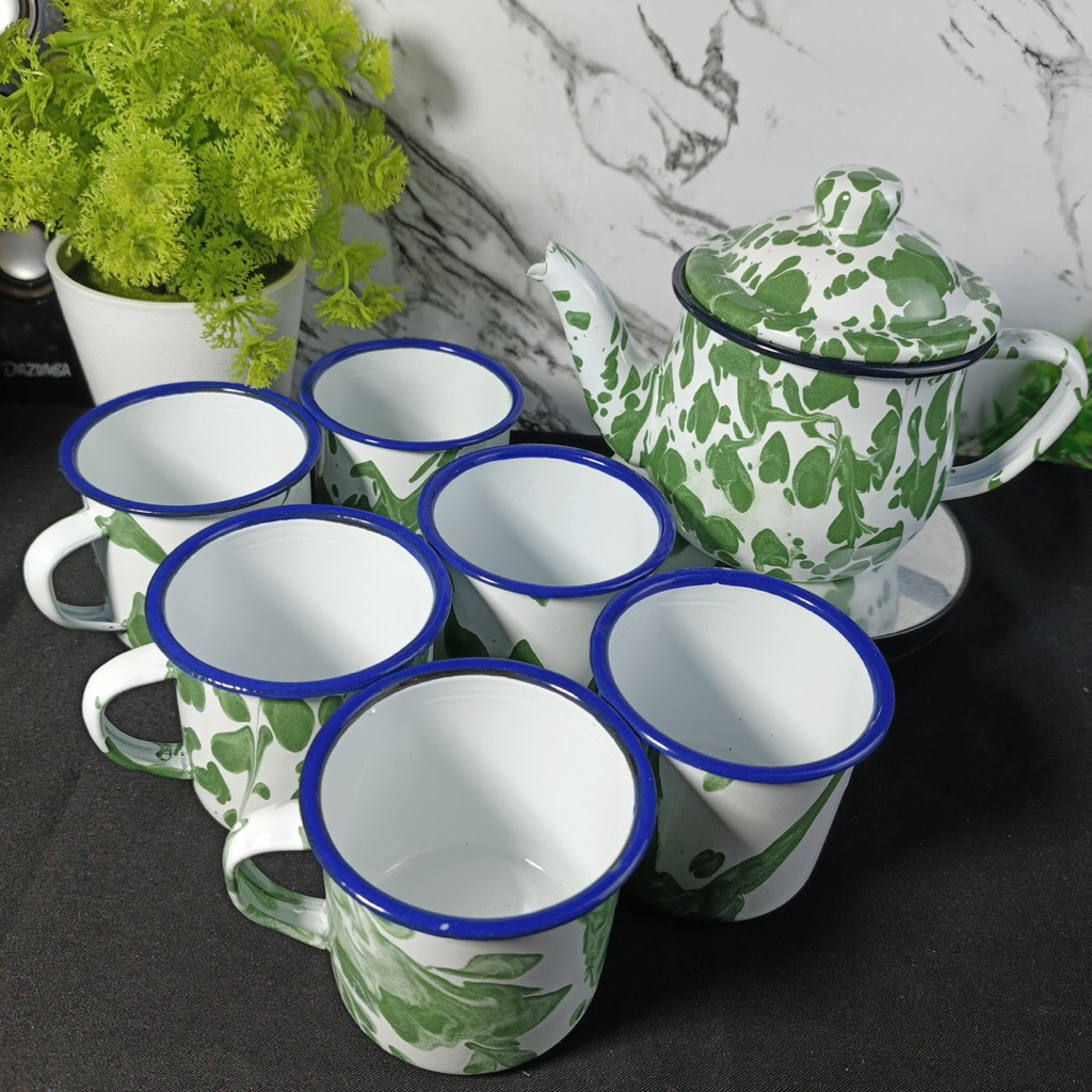 Techtopia01 Teko Blirik Cebol 1 Set Jadul / Teko Blirik Jadul / Teko Enamel Blirik / Teko Blirik 1