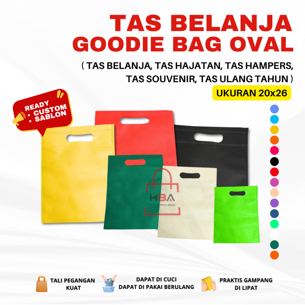 

1PCS GOODIE BAG OVAL UKURAN KECIL 20x26 TAS BELANJA SPUNBOND POLOS CUSTOM MODEL