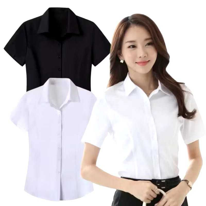 KEMEJA ATASAN WANITA STYLE KOREA LENGAN PENDEK || KEMEJA WANITA POLOS LENGAN PENDEK MODEL KOREA