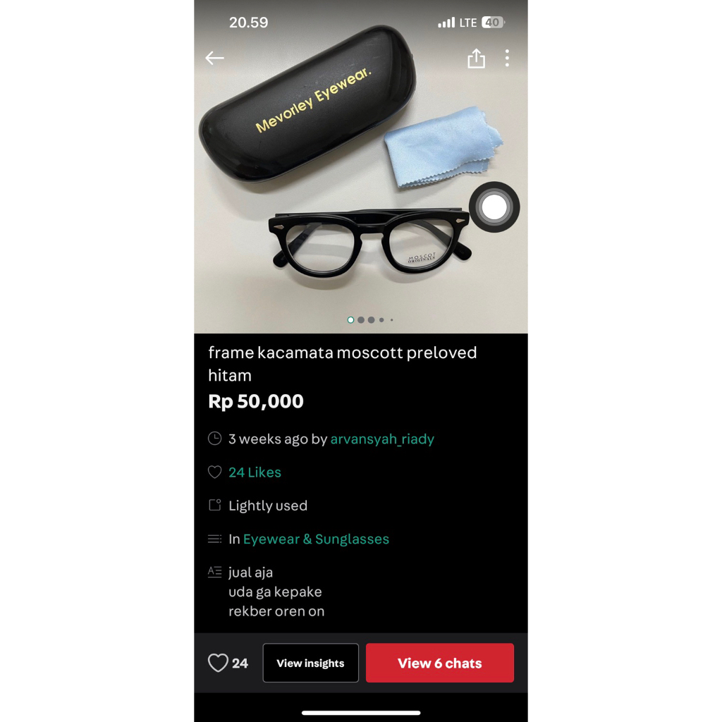 kacamata frame preloved