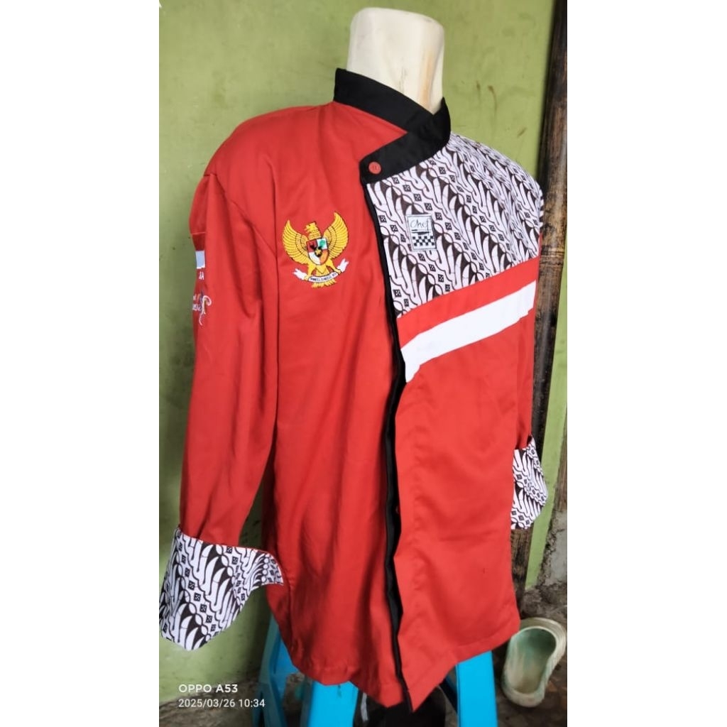 Baju chef INDOCHEF UNIFORM KOMBINASI BATIK LERENG baju koki lengan panjang motif kombinasi (008)